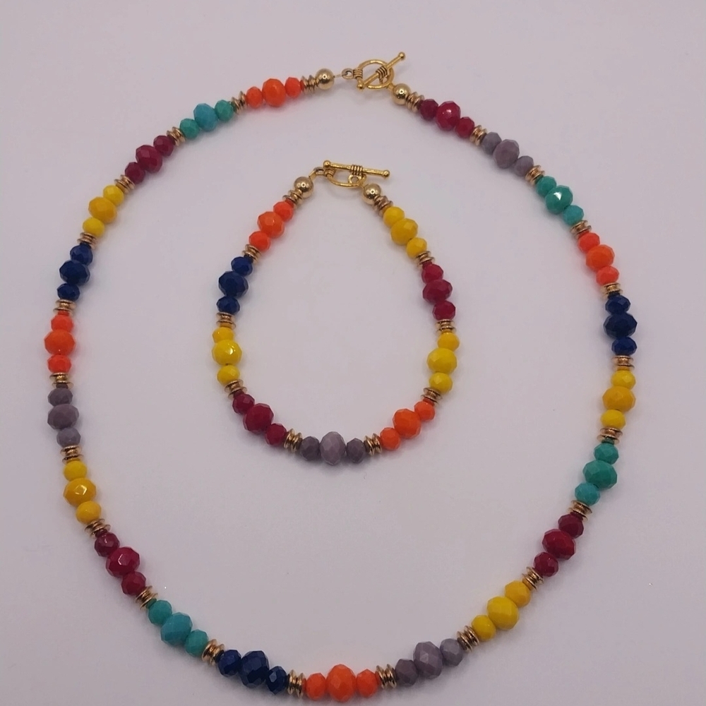 Multicolor Beaded Necklace and Bracelet Set